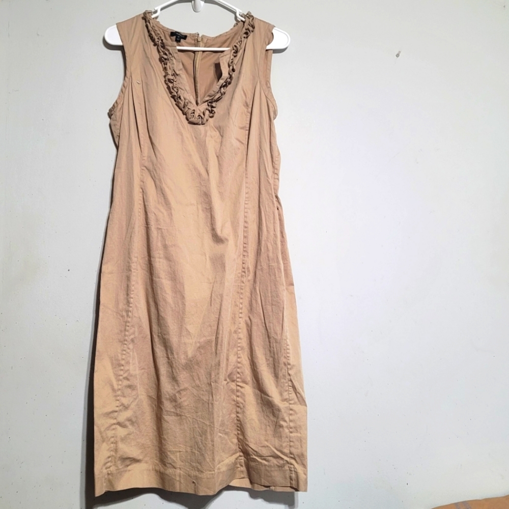 Talbots Strapless Beige Ruffle-Trim Dress